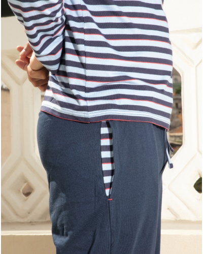 Pyjama long 100% cotton HOM Atlantic (Rayures Bleues/Marine)