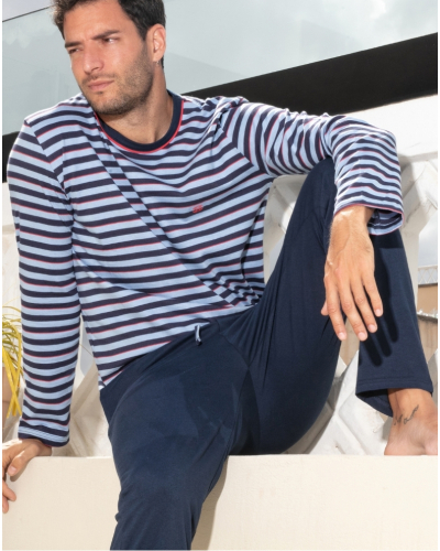 Pyjama long 100% coton HOM Atlantic (Rayures Bleues/Marine)