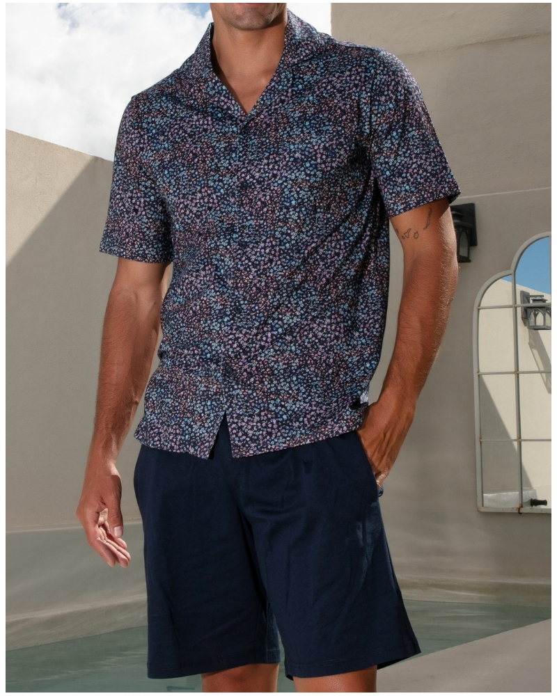 Pyjama court 100% Coton HOM Vineyard (Imprimé Multicolore/Marine)