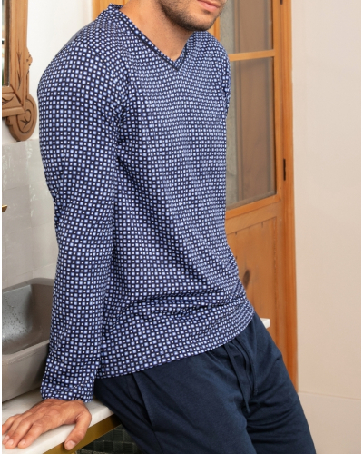 Cotton long pyjamas HOM Hampton (Imprimé Marine/Bleu)