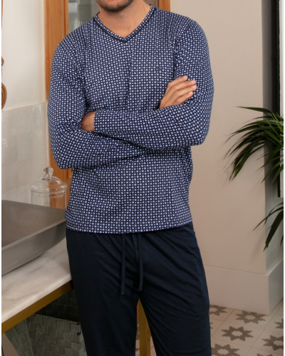 Pijama largo algodón HOM Hampton (Imprimé Marine/Bleu)