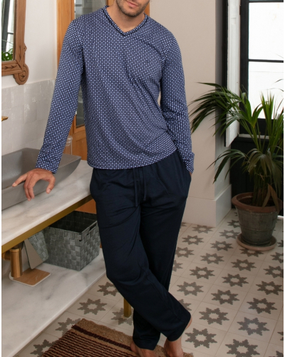 Pyjama long en coton HOM Hampton (Imprimé Marine/Bleu)