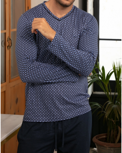 Pyjama long en coton HOM Hampton (Imprimé Marine/Bleu)