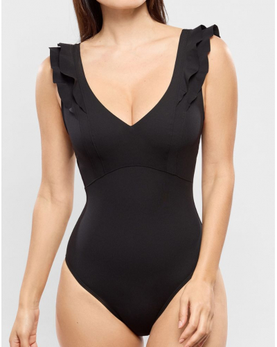 Bañador de una pieza con escote en V sin aros Empreinte Glam (Negro)