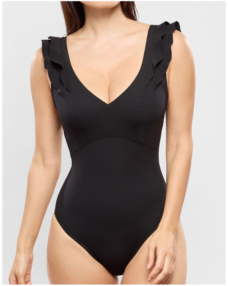 V-neck one-piece swimsuit without underwire Empreinte Glam (Black)