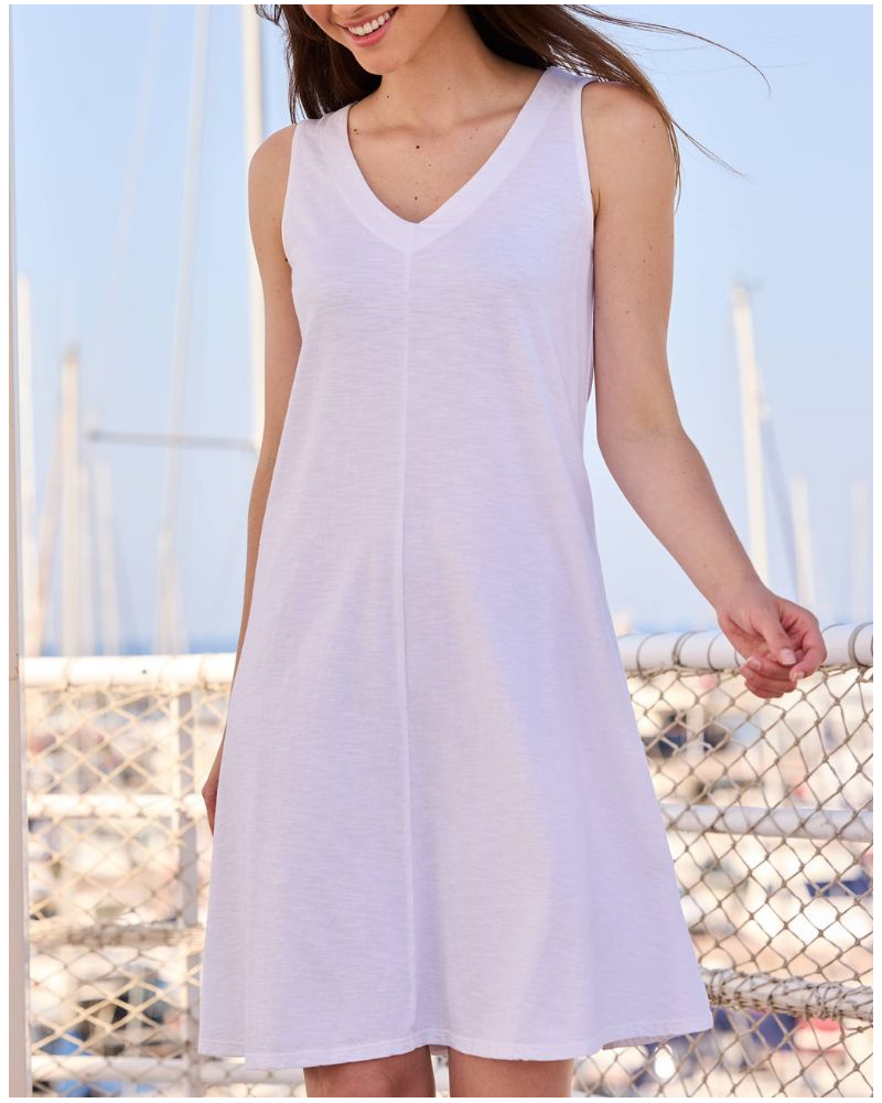 Robe de plage 100% coton sans manches Col V Massana (Blanc)