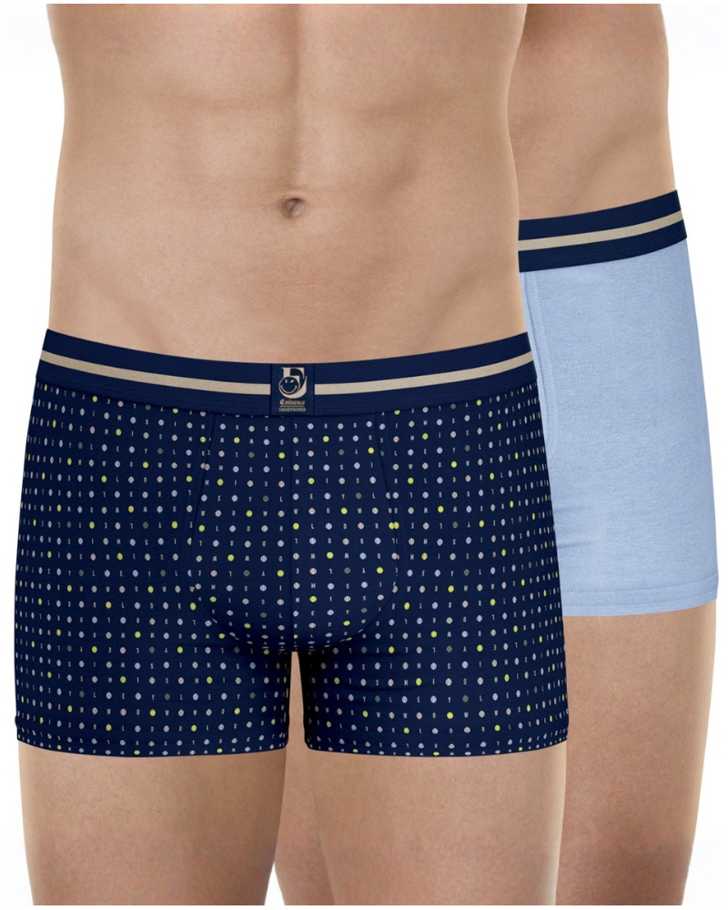 Pack of 2 stretch cotton boxers SmileyWorld X Eminence (Navy/Light Blue)