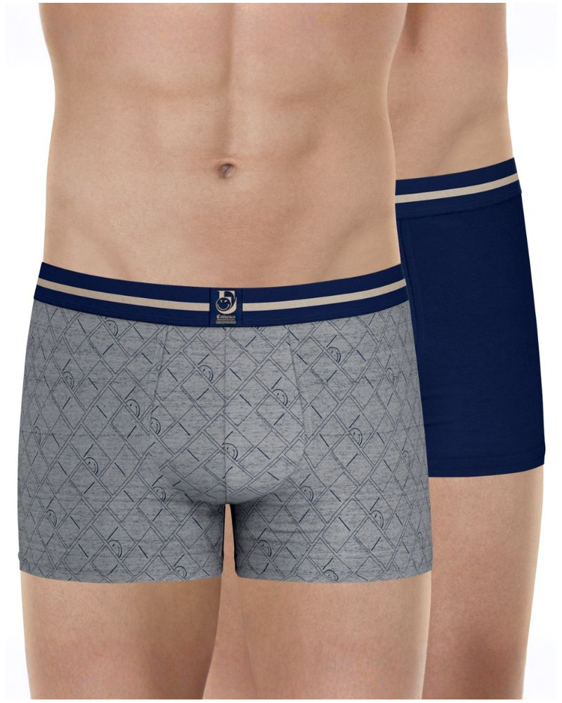 Lot de 2 boxers coton stretch SmileyWorld X Eminence (Imprimé gris/Marine)