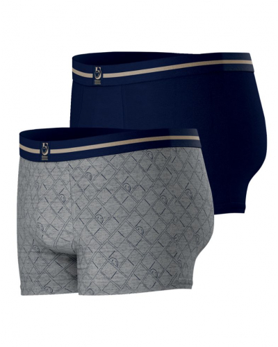 Pack of 2 stretch cotton boxers SmileyWorld X Eminence (Imprimé gris/Marine)