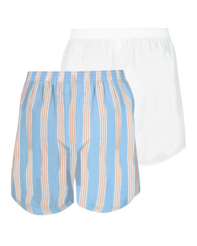 Lot de 2 caleçons 100% Coton Eminence Chaine et Trame (Imprimé rayures/Blanc)