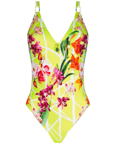 One-piece opened support swimsuit Lise Charmel Fleurs Splendeur (Splendeur Lime)
