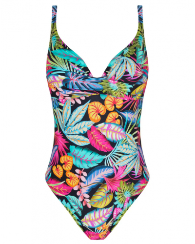 One-piece triangle padded swimsuit Antigel La Forêt Magic (Noir Enchanté)