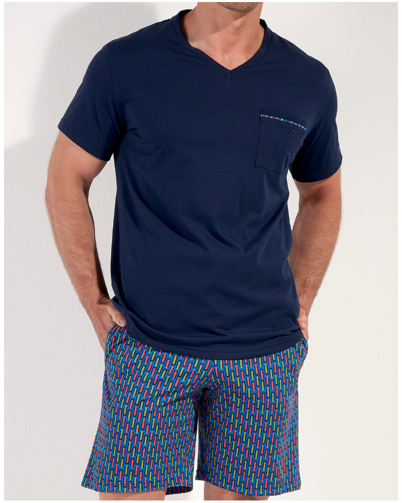 Pijama corto 100% algodón HOM Bellagio (Imprimé Bleu/Marine)