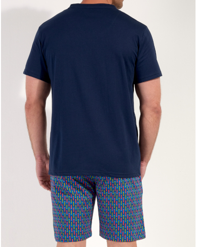 Pyjama court 100% Coton HOM Bellagio (Imprimé Bleu/Marine)