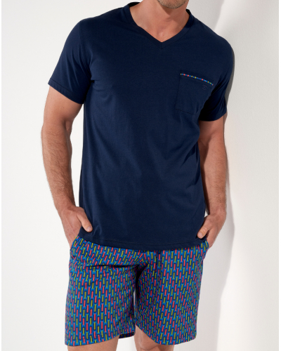 Short pajamas 100% Cotton HOM Bellagio (Imprimé Bleu/Marine)