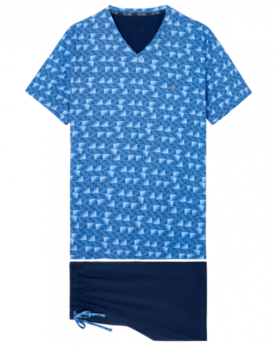 Pyjama court 100% Coton HOM Beachcomber (Imprimé Bleu/Marine)