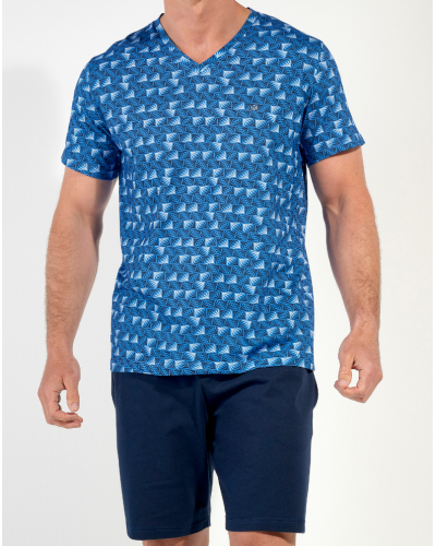 Pyjama court 100% Coton HOM Beachcomber (Imprimé Bleu/Marine)
