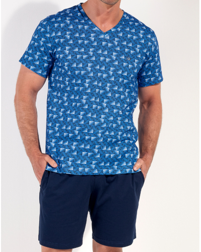Short pajamas 100% Cotton HOM Beachcomber (Imprimé Bleu/Marine)