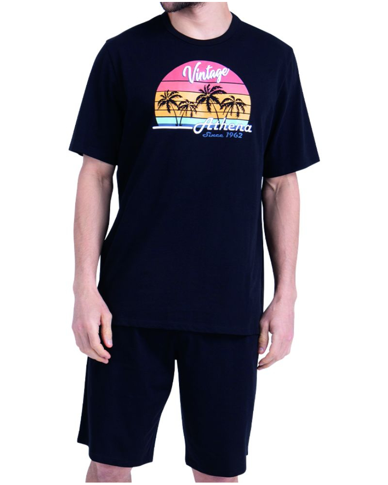 Pyjama court 100% coton Athena Ecopack Vintage (Noir)