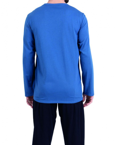 Pyjama long Jersey 100% coton Athena EcoPack Vintage (Bleu lavende / Noir)