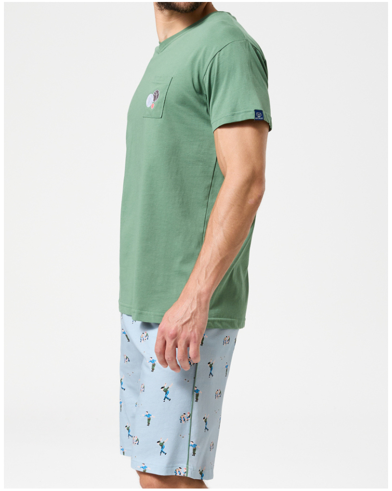 ARTHUR - Pyjama Homme Gaze de Coton - Ensemble de Pyjama Homme - T-Shirt Manches Courtes et Pantalon - Coton Issu de l'agriculture Biologique - Canard - Taille M