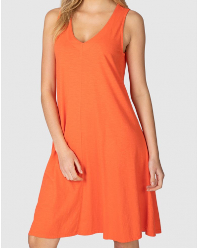 100% Cotton Sleeveless V-Neck beach dress Massana (Corail)