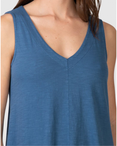 Robe de plage 100% coton sans manche Col V Massana (Bleu)