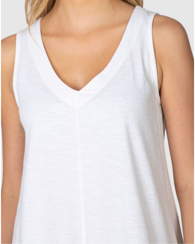 Robe de plage 100% coton sans manches Col V Massana (Blanc)