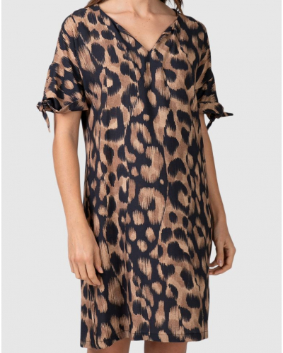 Vestido de Playa de Manga Corta Leopardo Massana (Negro)