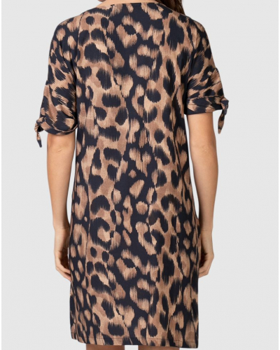 Vestido de Playa de Manga Corta Leopardo Massana (Negro)