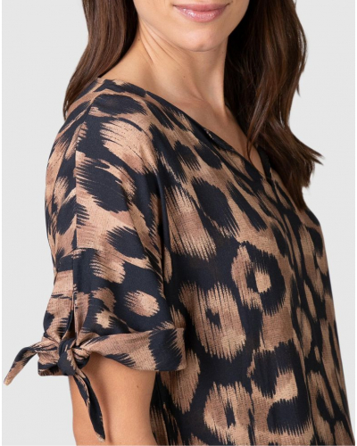 Short-Sleeve Leopard Beach Dress Massana (Black)