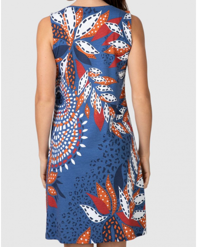 Vestido de Playa Sin Mangas Feuilles Massana 100% Algodón (Azul)