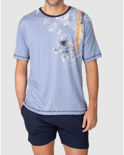 Pijama Corto de Algodón y Modal Astronauta Massana (Azul)