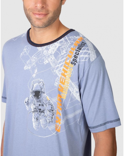 Pyjama court coton et modal Astronaute Massana (Bleu)