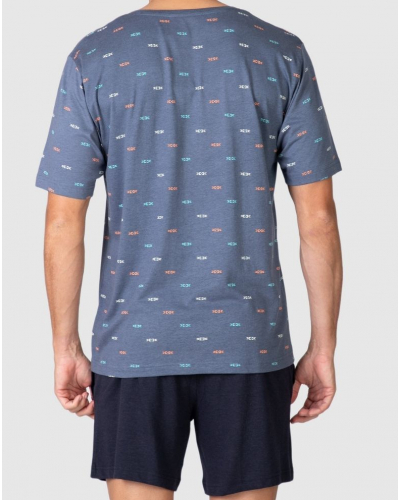 Short Cotton Pajama with Buttoned Collar, Massana Patterns (Grey)