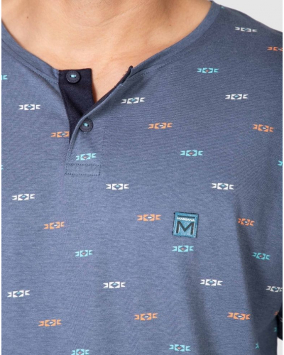 Pijama Corto de Algodón con Cuello Abotonado, Motivos Massana (Gris)