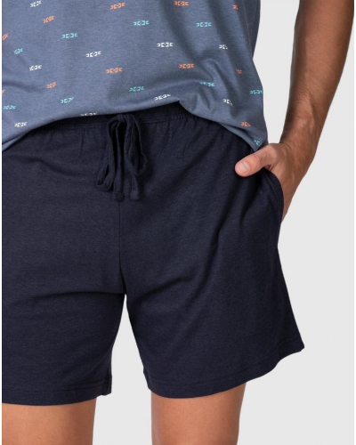 Short Cotton Pajama with Buttoned Collar, Massana Patterns (Grey)