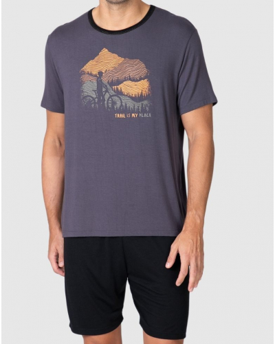 Short pajamas with round neck Trail is my place Massana (Gris)