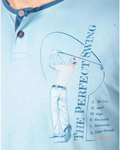 Pyjama court coton col boutnné The Perfect Swing Massana (Medium Blue)