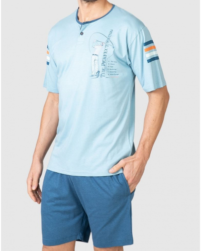 Pyjama court coton col boutnné The Perfect Swing Massana (Medium Blue)