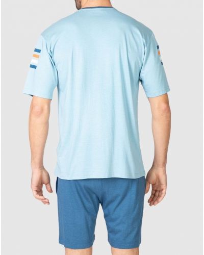 Short Cotton Pajama with Buttoned Collar The Perfect Swing Massana (Medium Blue)