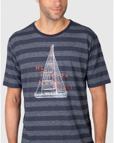 Short cotton striped nautique pajamas Massana (Marine)