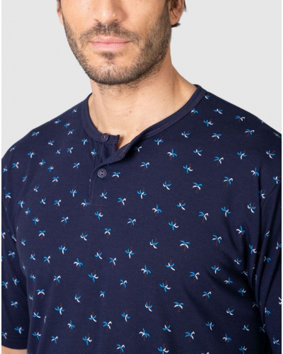 Short Pajama with Buttoned Collar Palmiers Massana (Navy)