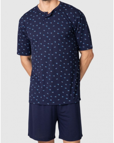 Short Pajama with Buttoned Collar Palmiers Massana (Navy)