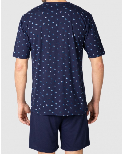 Short Pajama with Buttoned Collar Palmiers Massana (Navy)