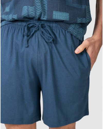 Pijama corto de algodón y modal con cuello en V y estampados Massana (Azul)