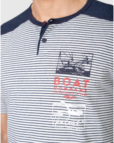 Pijama corto de algodón a rayas con cuello abotonado Massana (Melange Navy)