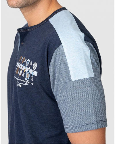Short Cotton Pajama with Buttoned Collar Tennis Generations Massana (Melange Navy)