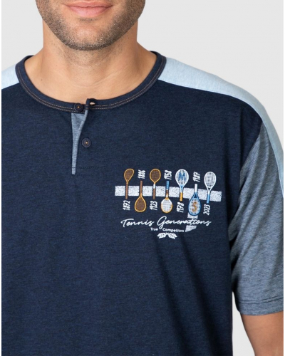 Short Cotton Pajama with Buttoned Collar Tennis Generations Massana (Melange Navy)
