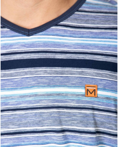 Short Pajama 100% Cotton Striped V-Neck Massana (Blue)